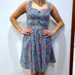 ModCloth Women's Colorful Rainbow A-line Cotton Dress Size Small Multicolor